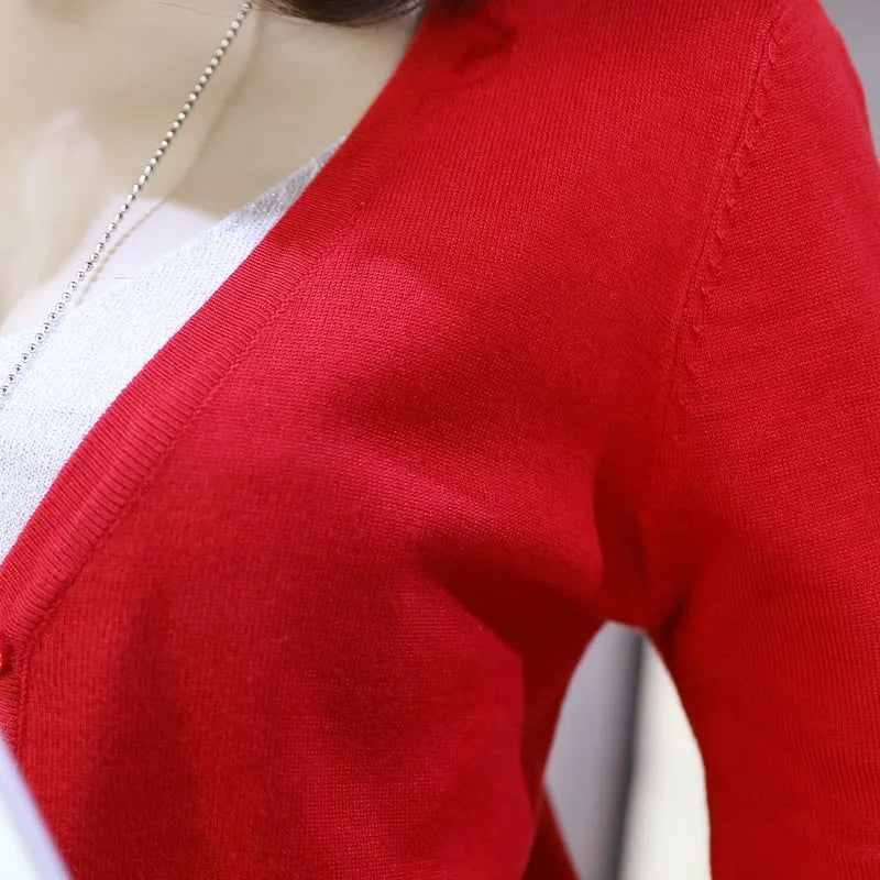 Intims - Cardigan Tricoté fine maille à Boutons et Col en V - 15 Couleurs - 75319FR