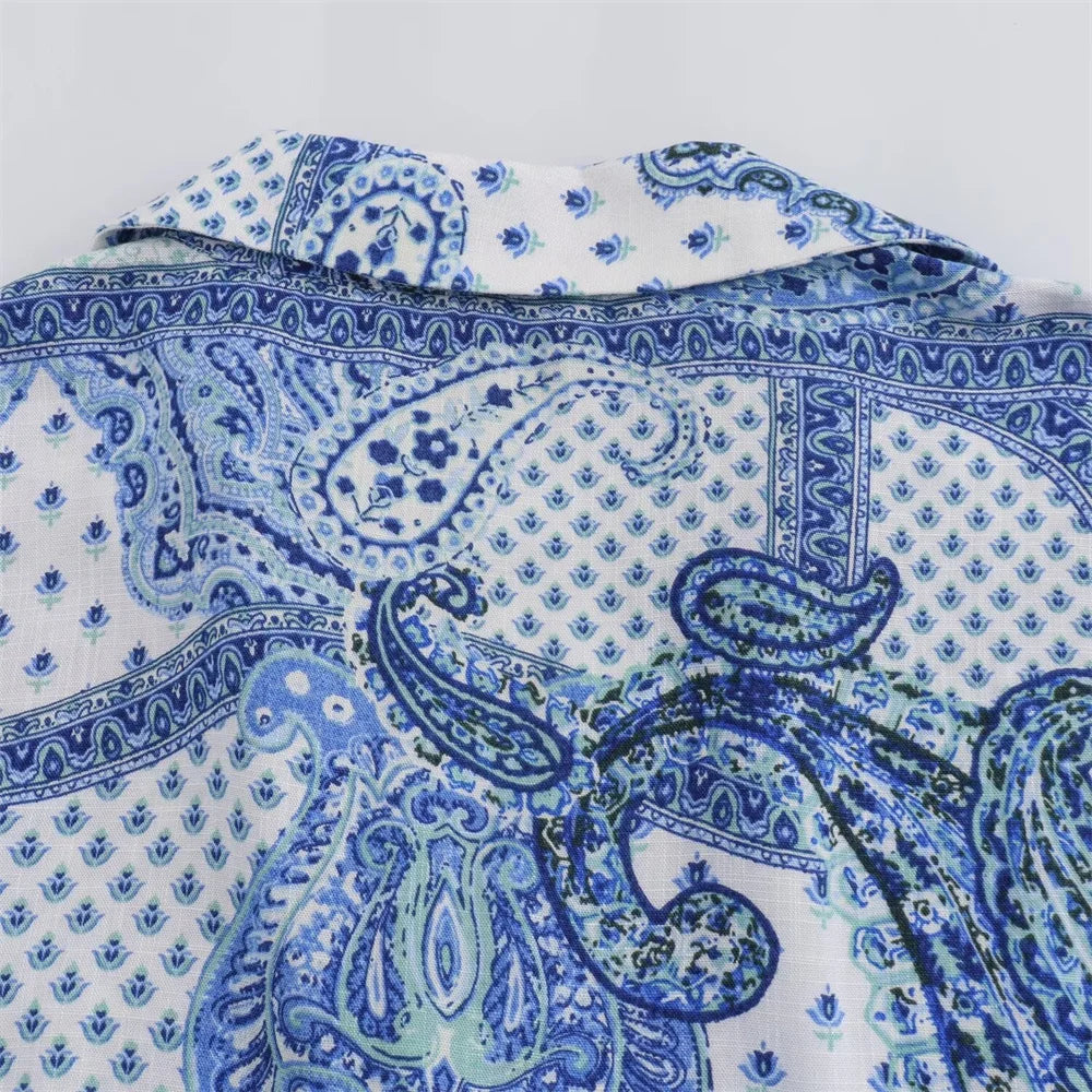 Intims - Ensemble Chemisier Imprimé Bandana Bleu et Pantalon Large Taille Haute pour Femme - 97531FR