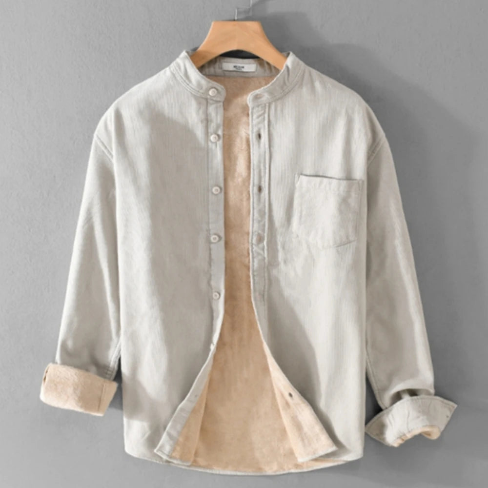 Chemise en Velours Côtelé à Col Mao & Doublure Polaire