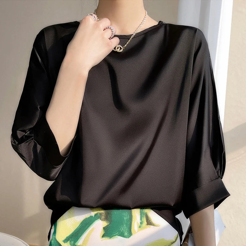 Blouse Intemporelle en Satin Manches 3/4