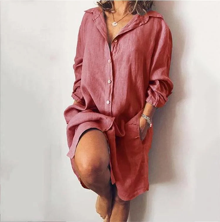 Intims - Robe Chemise longue en coton et lin pour femme