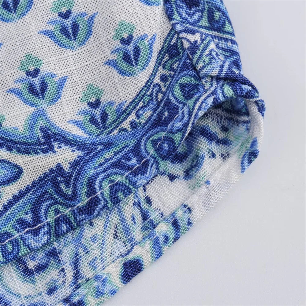 Intims - Ensemble Chemisier Imprimé Bandana Bleu et Pantalon Large Taille Haute pour Femme - 97531FR