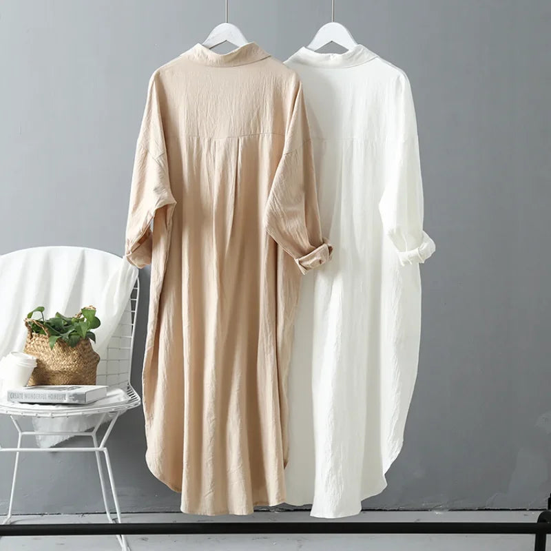 Intims - Robe Chemise Longue Vintage en Lin et Coton pour Femme - 24680FR