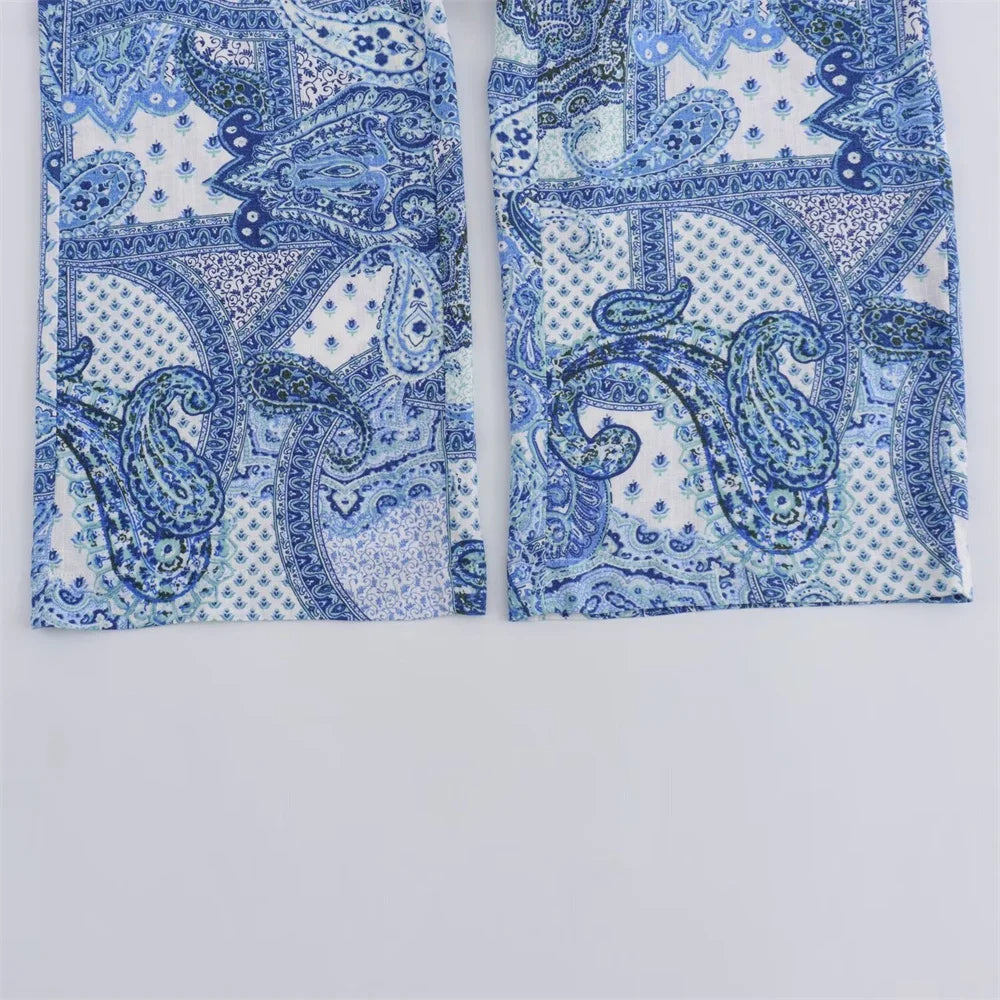 Intims - Ensemble Chemisier Imprimé Bandana Bleu et Pantalon Large Taille Haute pour Femme - 97531FR