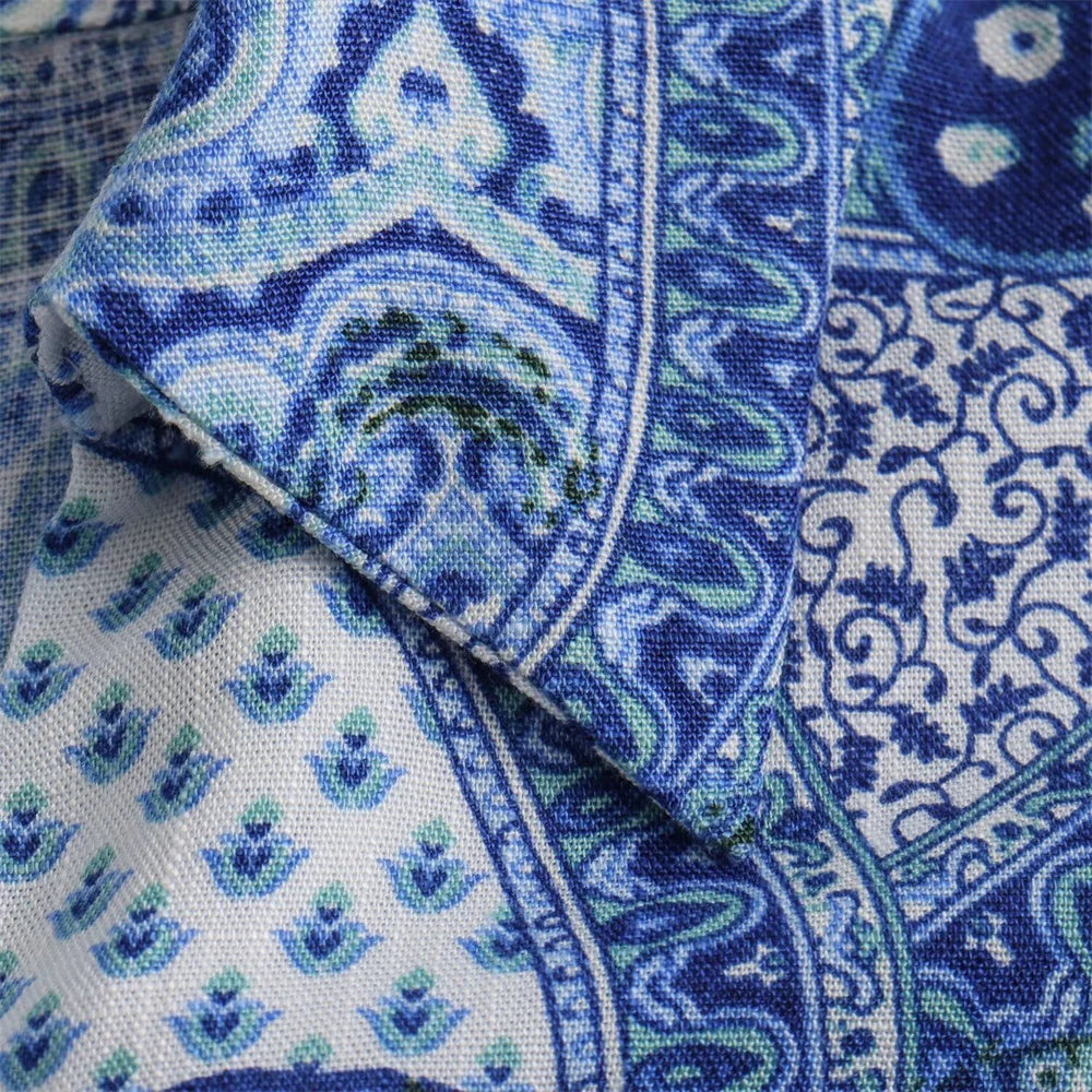 Intims - Ensemble Chemisier Imprimé Bandana Bleu et Pantalon Large Taille Haute pour Femme - 97531FR