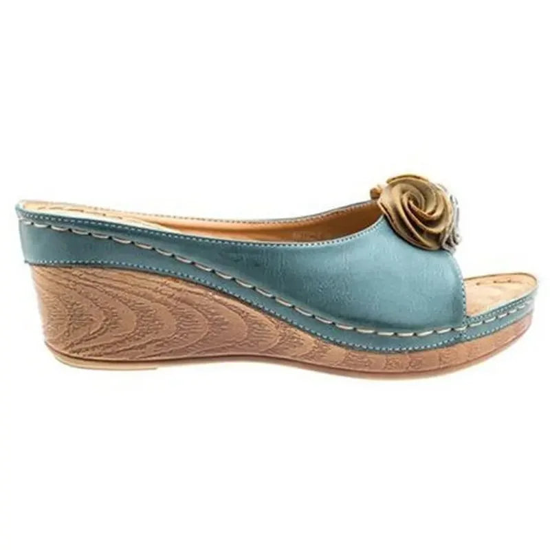 Mules Compensées à Fleurs en Cuir PU