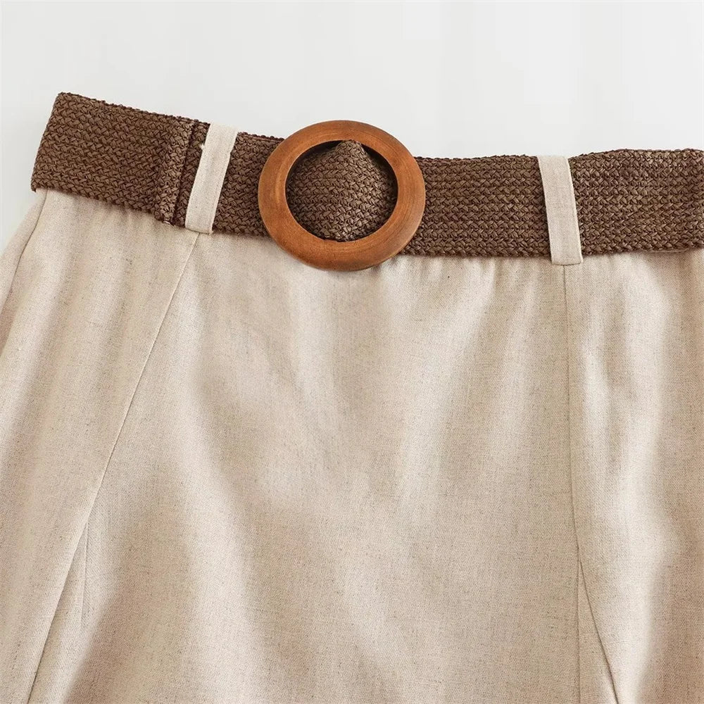 Intims - Longue jupe évasé en lin avec ceinture intégrée pour Femme - 92695FR