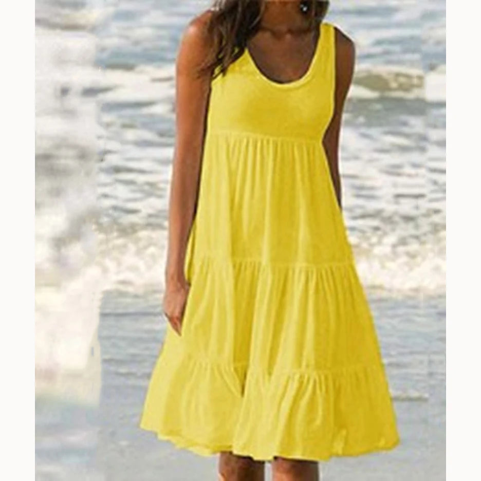 Robe d’Été Bohème Ample – Sans Manches & Volants