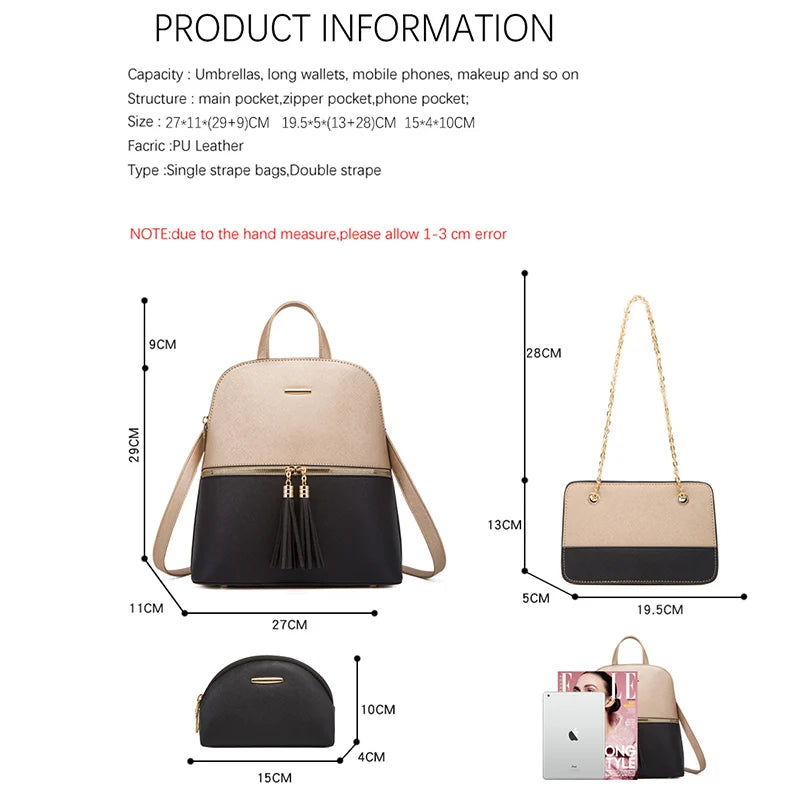 Ensemble de Sacs à dos, Sac à main, Portefeuille et Trousse en Cuir PU