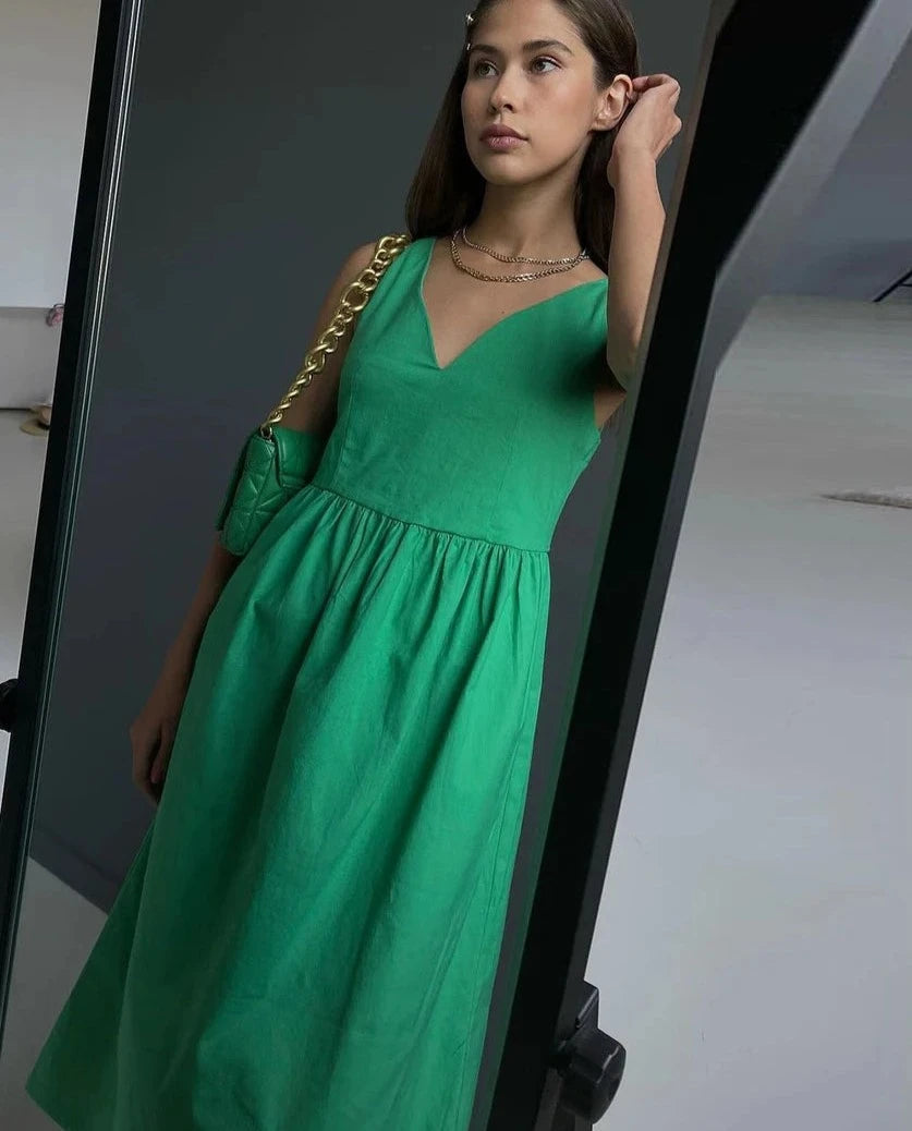 Intims - Robe Été Verte à Col en V pour Femmes - 67890FR