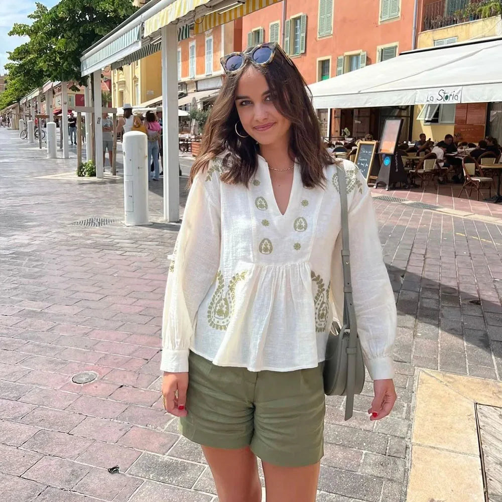 Intims - Chemisier Vintage à Manches Longues avec Broderies pour Femme - 75319FR