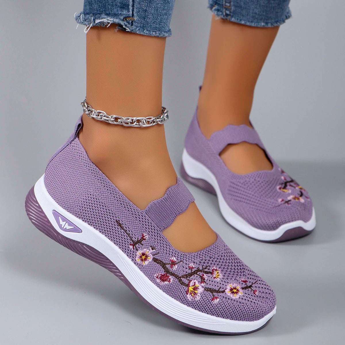 Intims - Mocassins en Maille avec Broderie Florale Printemps - 57342FR