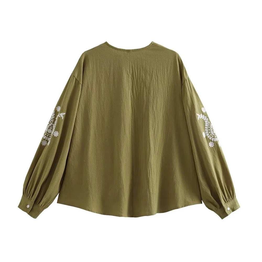 Intims - Chemisier Vintage à Manches Longues avec Broderies pour Femme - 75319FR