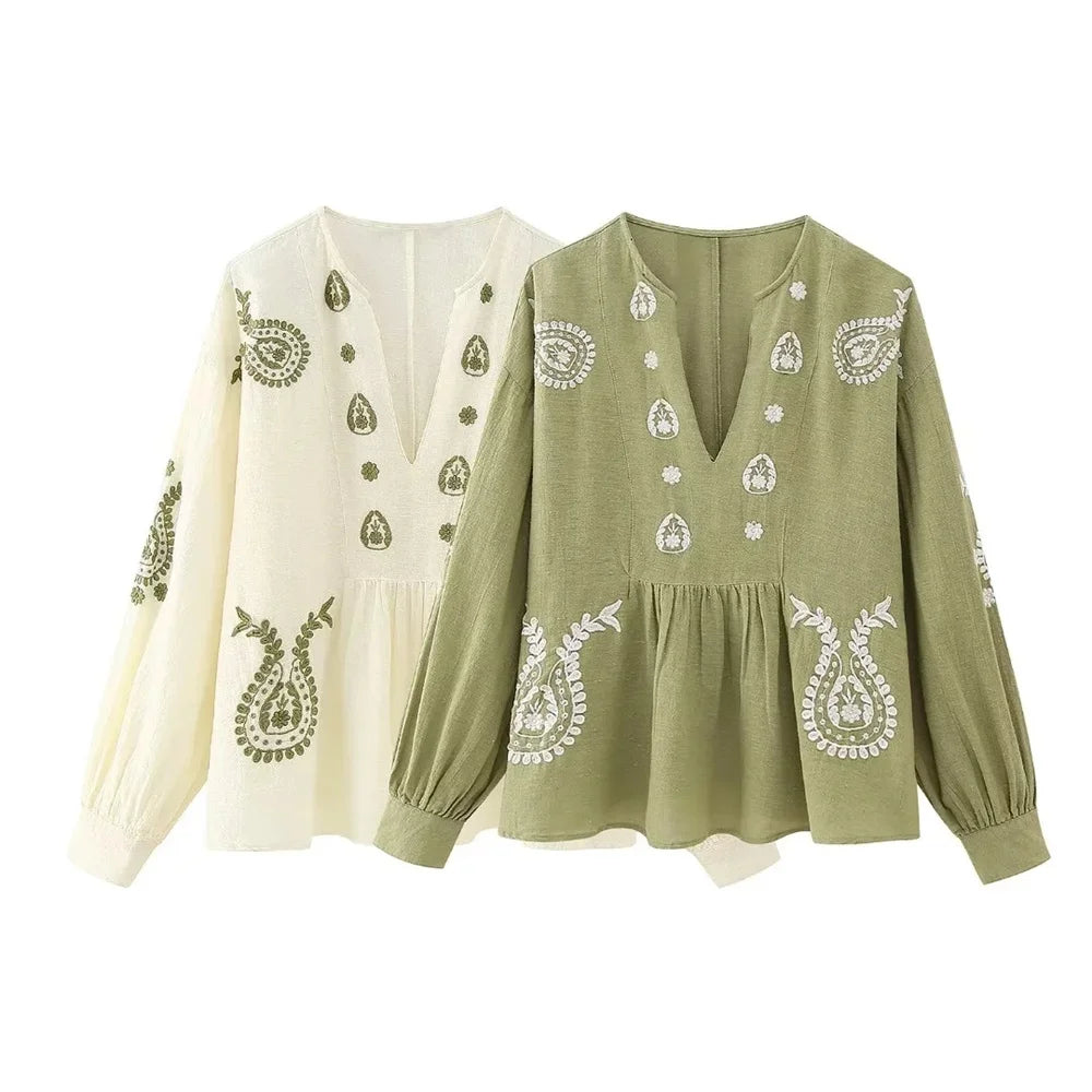 Intims - Chemisier Vintage à Manches Longues avec Broderies pour Femme - 75319FR