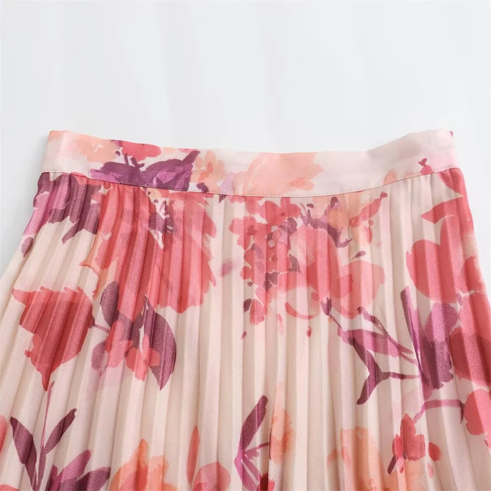 Intims - Ensemble Chemise à Manches Longues et Jupe Plissée à Motif Floral Rose pour Femme - 57913FR
