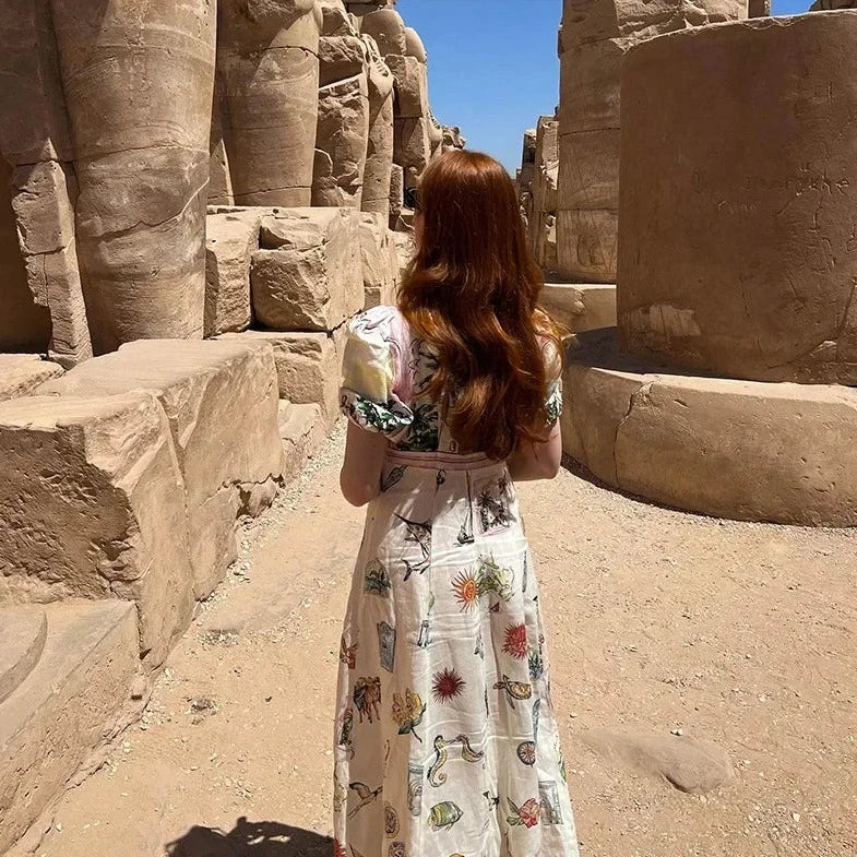 Intims - Robe Longue à Col Rond et Manches Courtes Bouffantes à imprimé estival - 97531FR