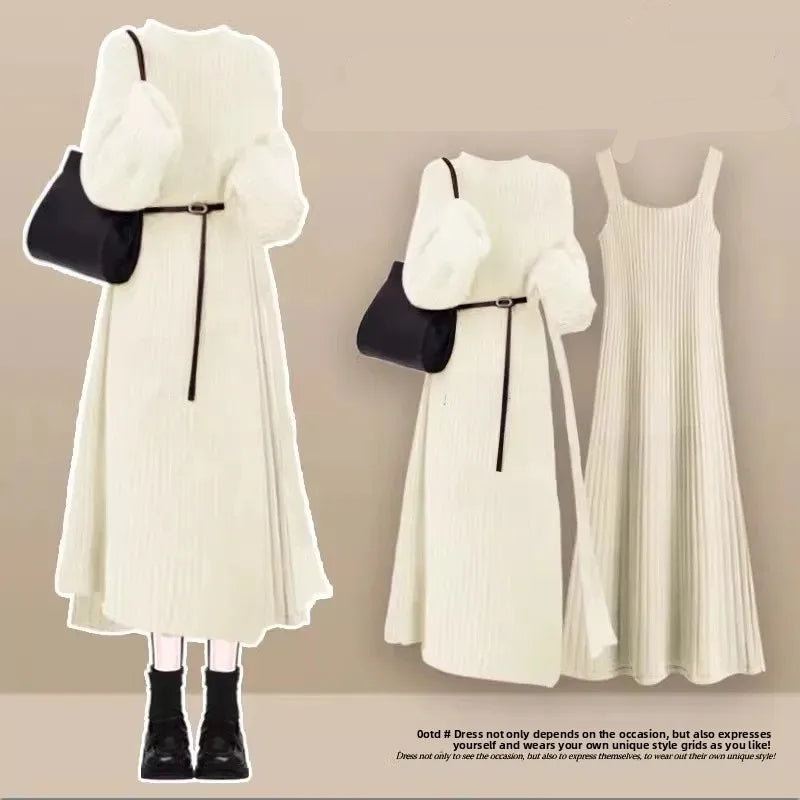 Robe Pull 2 en 1 en Tricot Casual & Chaud - Ensemble 2PCS