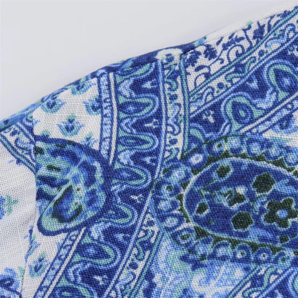 Intims - Ensemble Chemisier Imprimé Bandana Bleu et Pantalon Large Taille Haute pour Femme - 97531FR