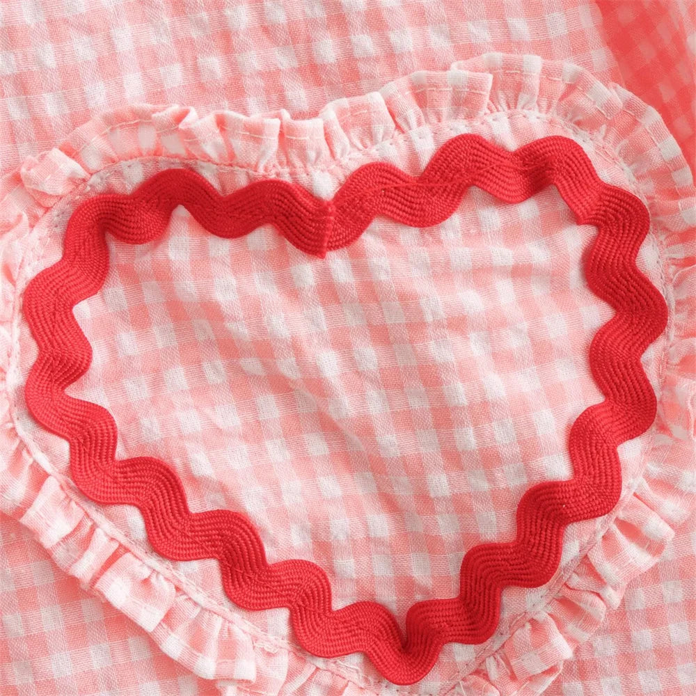 Intims - Chemisier à Carreaux Poches en Coeur à Manches Bouffantes pour Femme - 34567FR