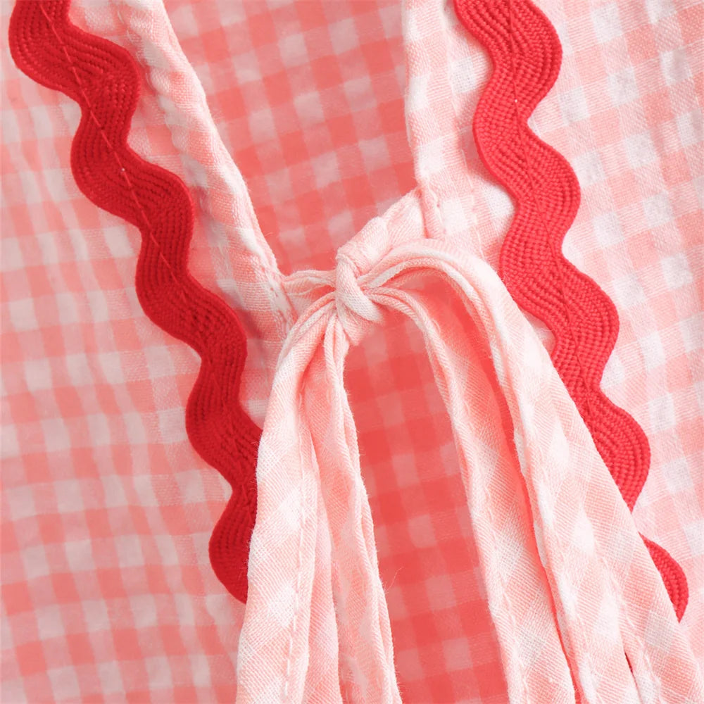 Intims - Chemisier à Carreaux Poches en Coeur à Manches Bouffantes pour Femme - 34567FR