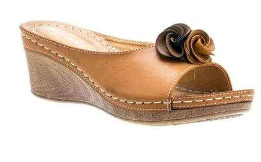Mules Compensées à Fleurs en Cuir PU
