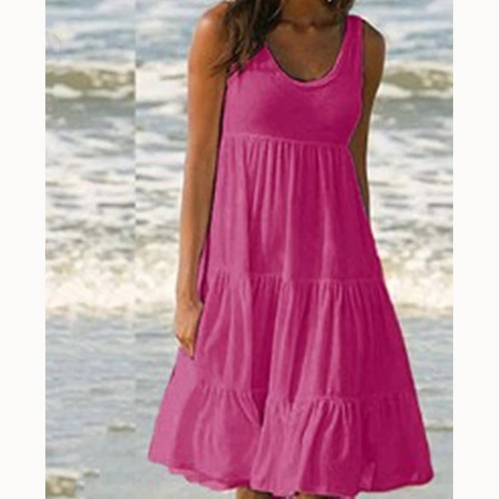 Robe d’Été Bohème Ample – Sans Manches & Volants