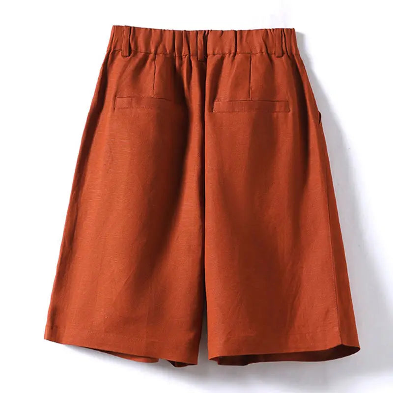 Intims - Short taille haute en coton et lin avec poches pour Femmes - 00105FR