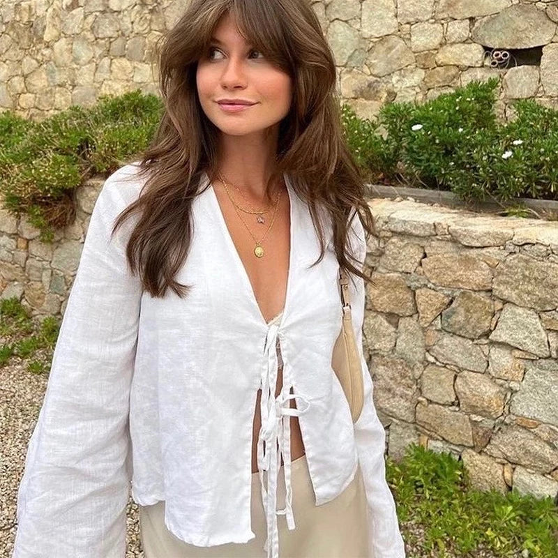 Intims - Chemisette à lacets en coton & en lin pour femme - 46291FR