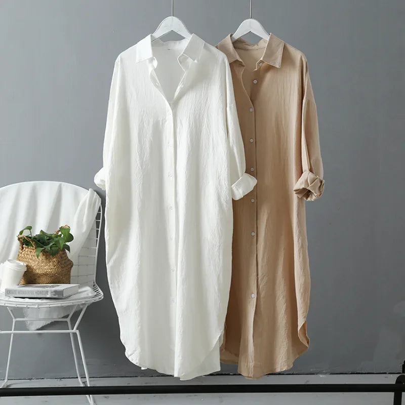 Intims - Robe Chemise Longue Vintage en Lin et Coton pour Femme - 24680FR