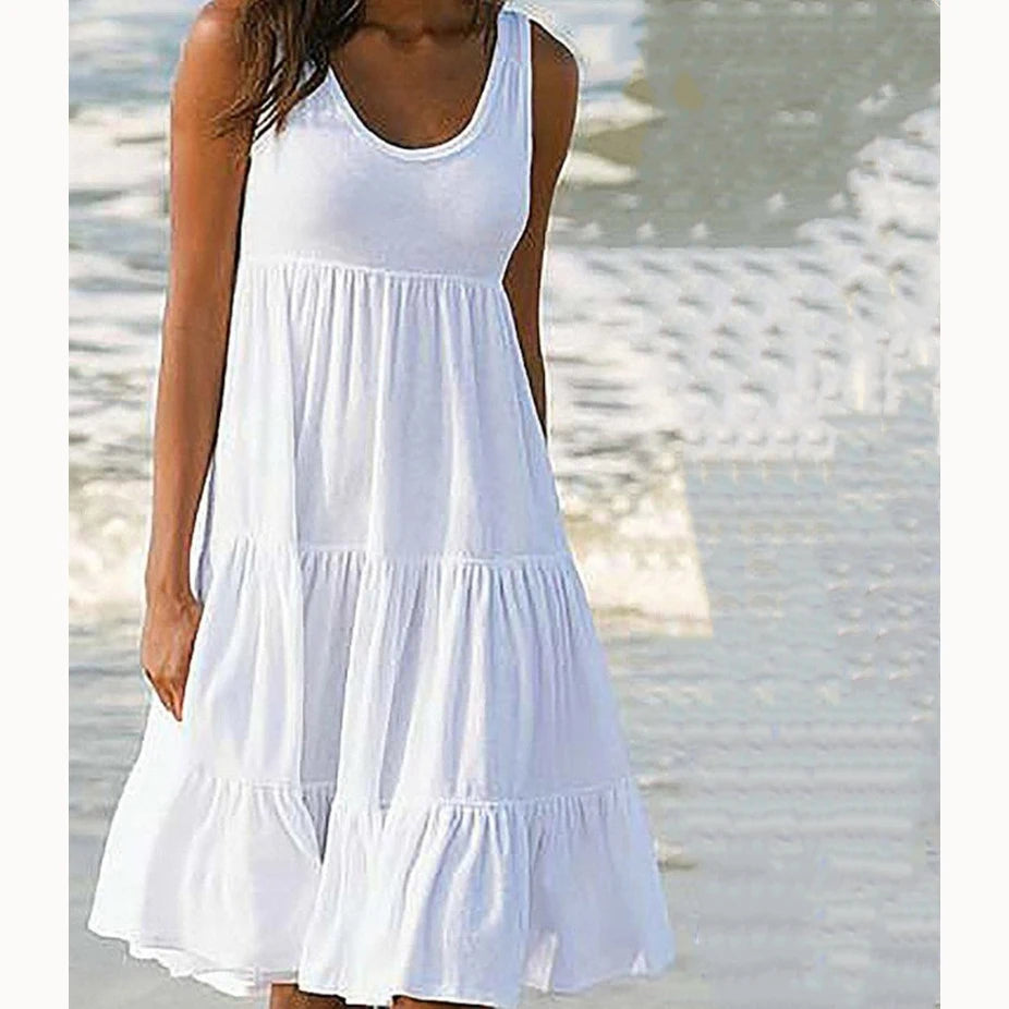 Robe d’Été Bohème Ample – Sans Manches & Volants