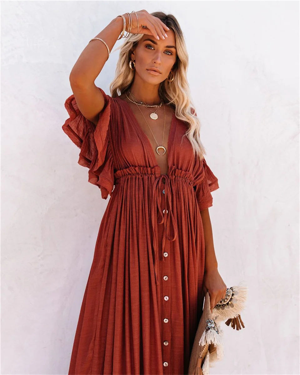 Intims - Robe Longue Légère de Plage Bohème Unie pour Femmes - 61953FR