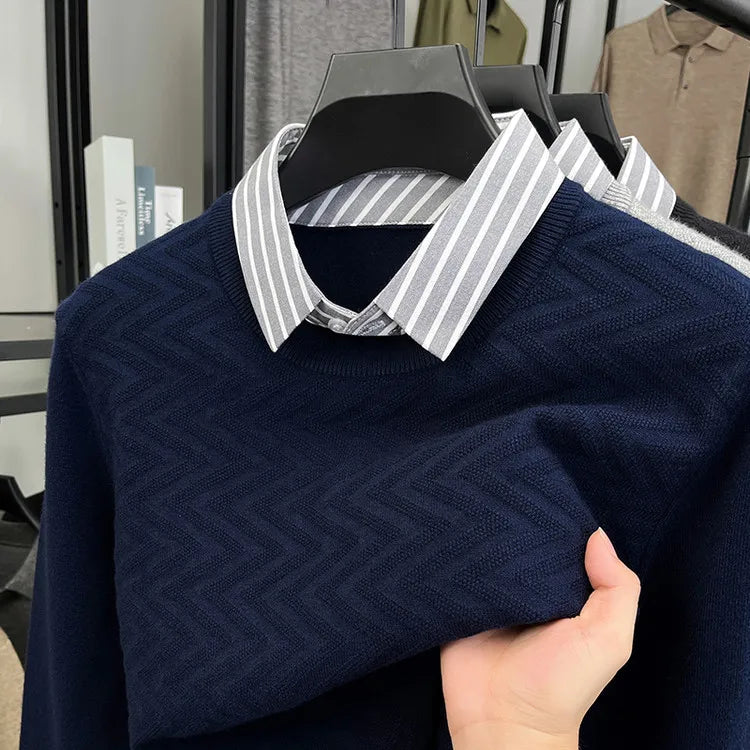 Pull 2 en 1 avec Chemise à Rayures - Homme