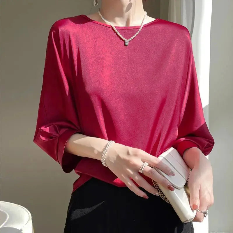 Blouse Intemporelle en Satin Manches 3/4