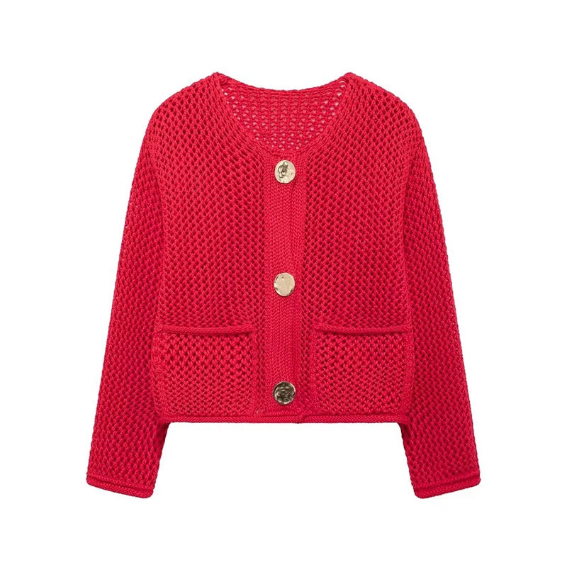 Intims - Cardigan à grosse maille ajourée avec détails gros boutons dorés - 48231FR