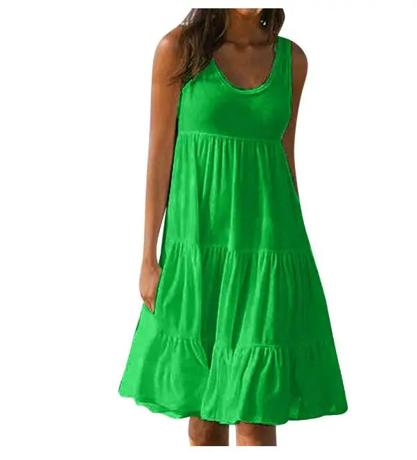 Robe d’Été Bohème Ample – Sans Manches & Volants