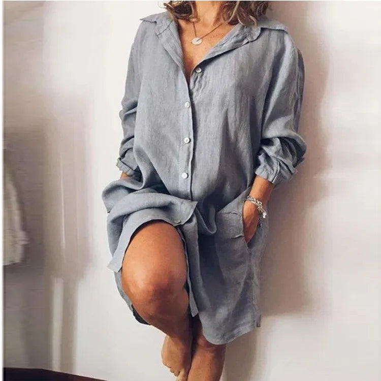 Intims - Robe Chemise longue en coton et lin pour femme