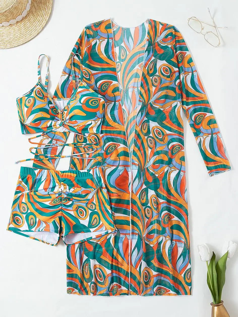 Intims - Bikini 3 PCS à imprimé - Top, Shorty & Paréo - 10101FR