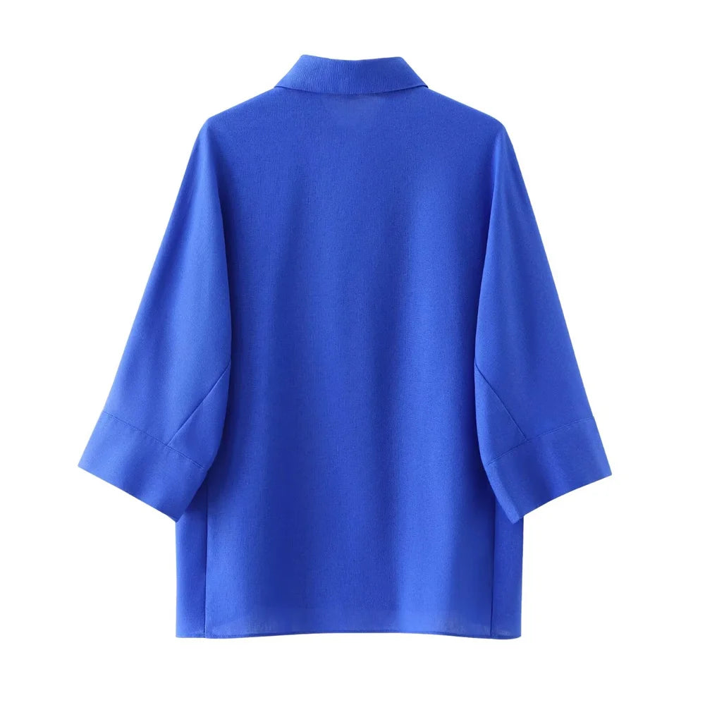 Ensemble Chemise Manches 3/4 et Pantalon Fluide à Taille Élastique 2 Coloris - 57913FR