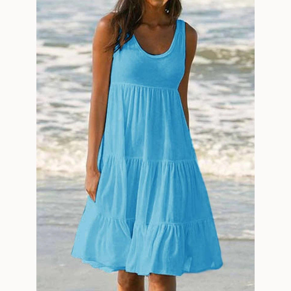 Robe d’Été Bohème Ample – Sans Manches & Volants