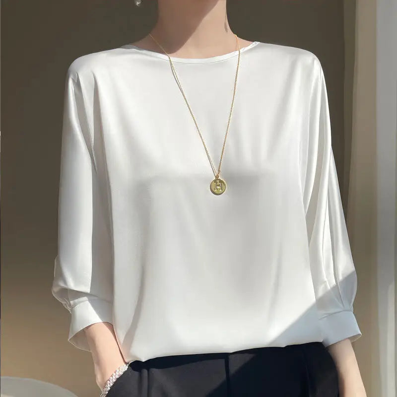 Blouse Intemporelle en Satin Manches 3/4