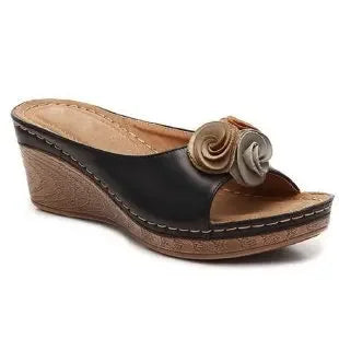 Mules Compensées à Fleurs en Cuir PU