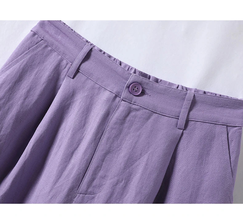 Intims - Short taille haute en coton et lin avec poches pour Femmes - 00105FR
