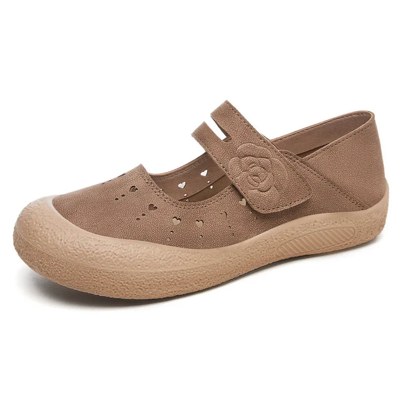 Ballerines en Daim à Bride Velcro Ajourées à Coeur