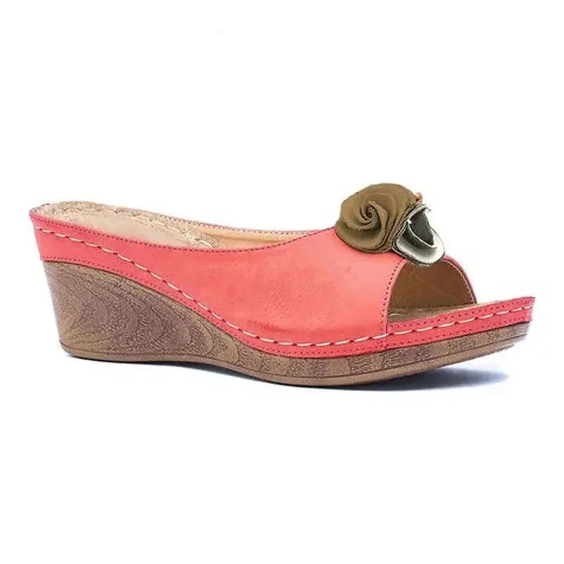 Mules Compensées à Fleurs en Cuir PU