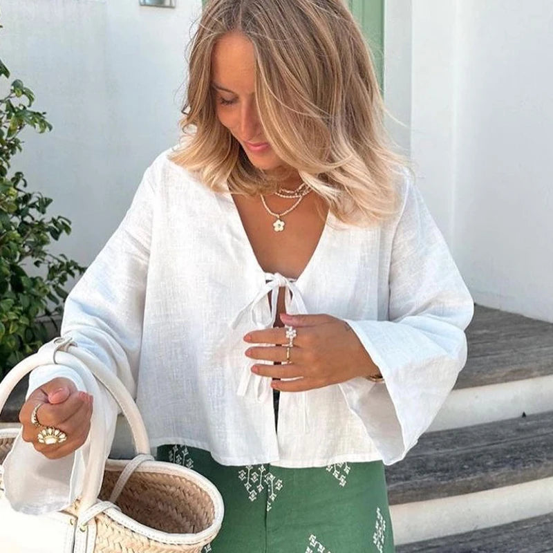 Intims - Chemisette à lacets en coton & en lin pour femme - 46291FR