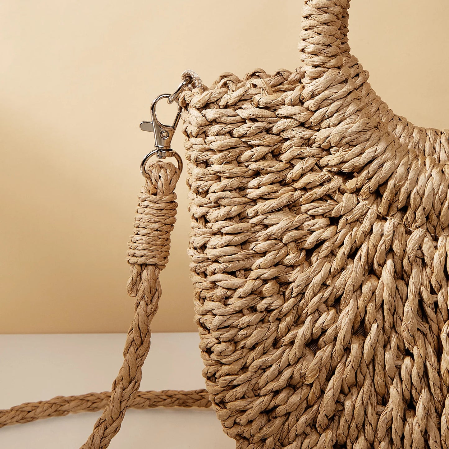 Mini Panier en Osier à Bandoulière Amovible & Fermeture Cordon