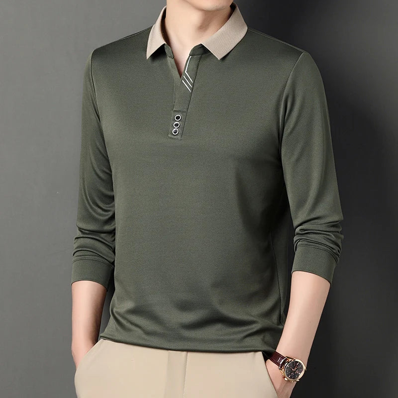 Intims - Polo à Manches Longues à Col Beige pour Homme - 91045FR