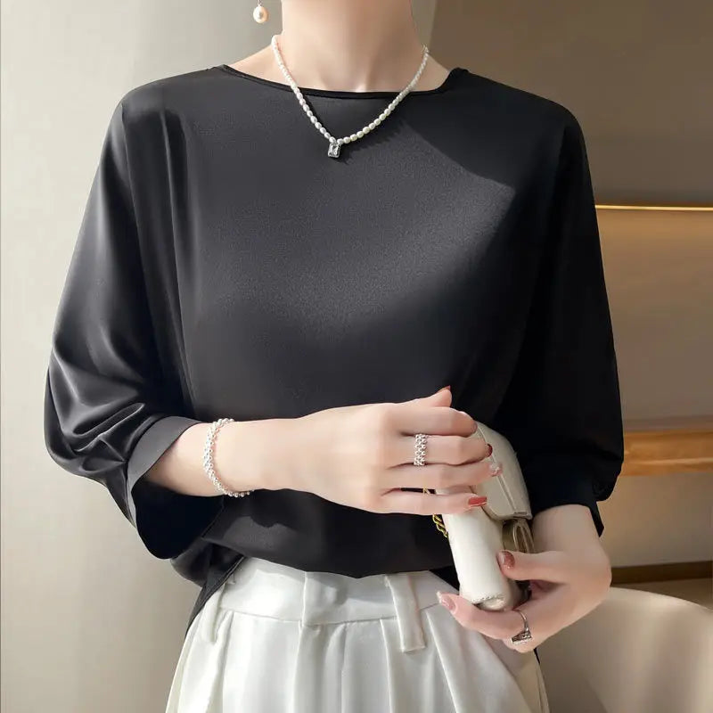 Blouse Intemporelle en Satin Manches 3/4