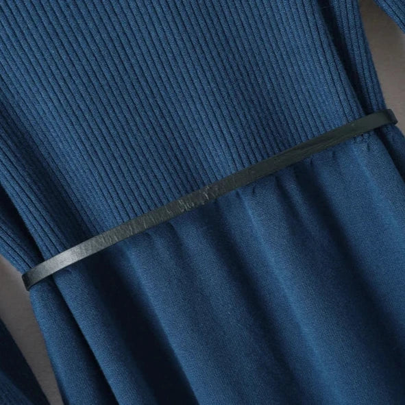 Intims - Robe en maille chaude à Col V torsadé et à Ceinture - 58214FR