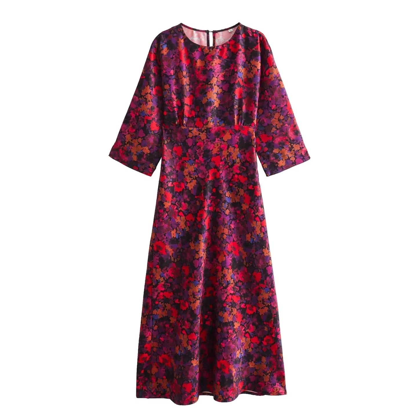 Intims - Robe Mi-Longue manches 3/4 - Motif florale automnale - 48329FR